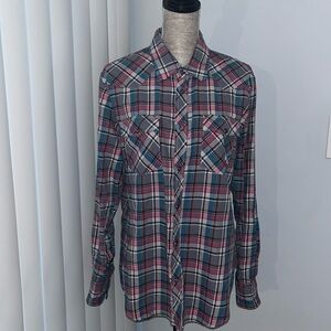 Jachs Just a Cheap Shirt Western Long Sleeve Plaid Cotton Pockets Size L